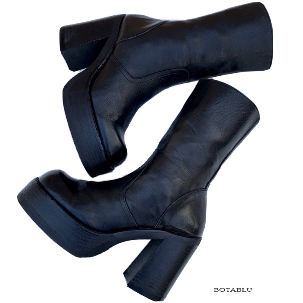 DESTROY Platform Chunky Black Leather Vintage Y2K Ankle Bootie Boots Size 39 / 8