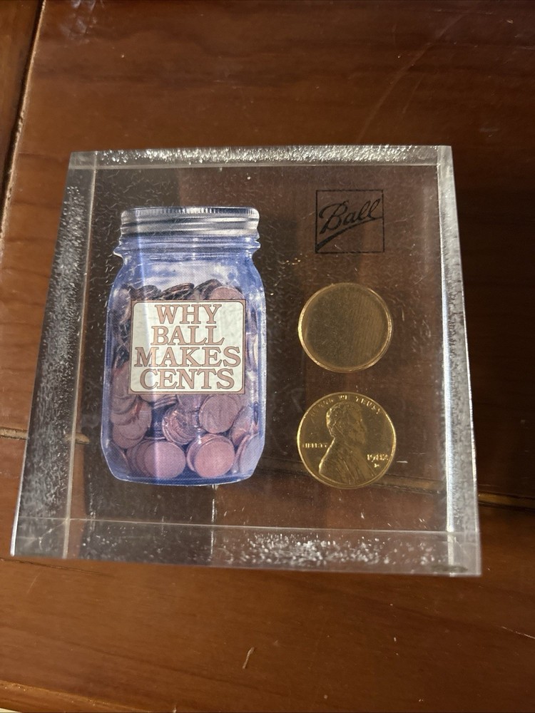 1982 D Penny + Planchet Ball Jar Promotional Paperweight in Lucite