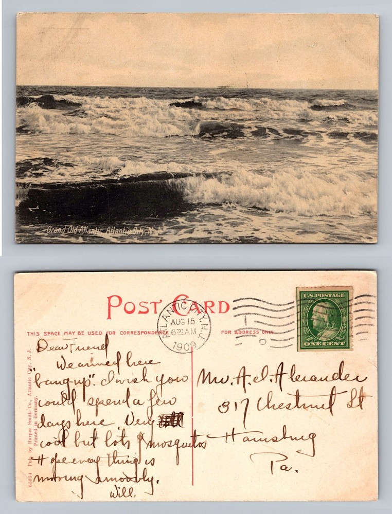 Atlantic City, NJ-New Jersey, Ocean Surf Scene Standard c1909 Vintage Postcard