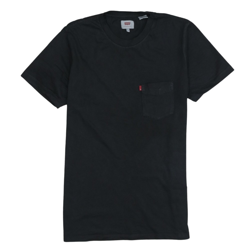 Levis Mens T Shirt Black Cotton Jersey Chest Pocket Red Tab 90s Basic Vintage S