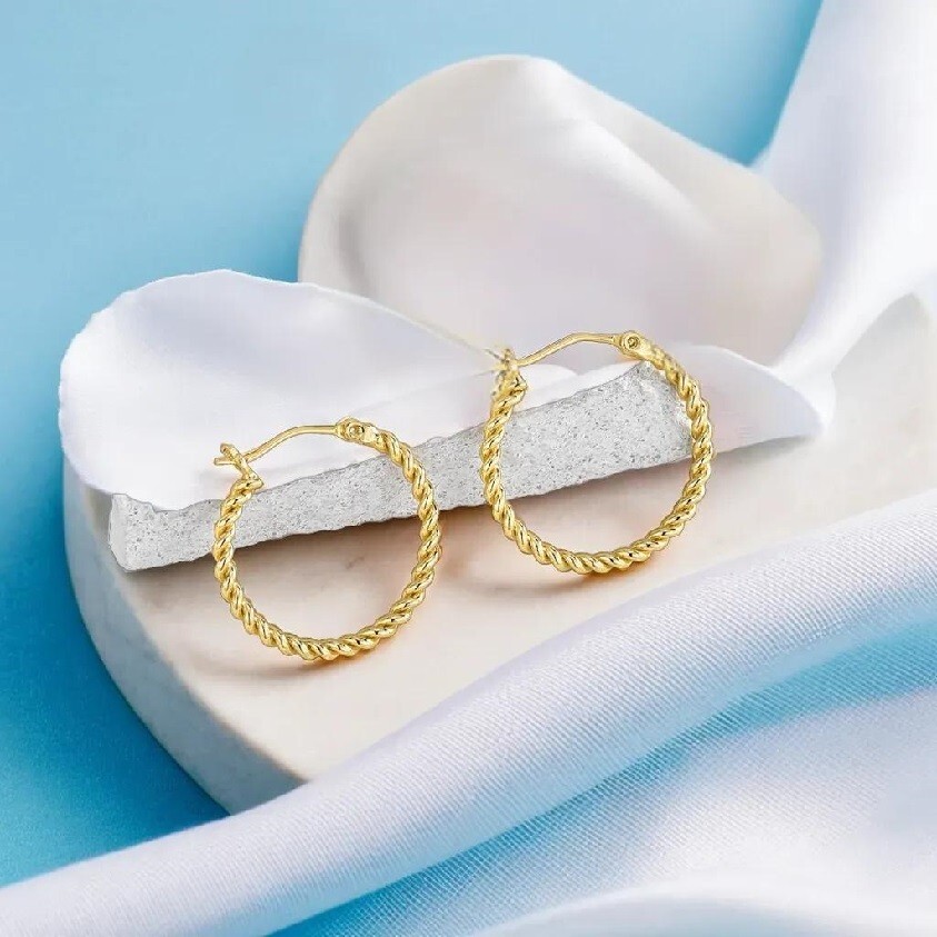 Gold Twist Hoop Earrings, Statement Stainless Steel Hoops, Minimalist Jewellery