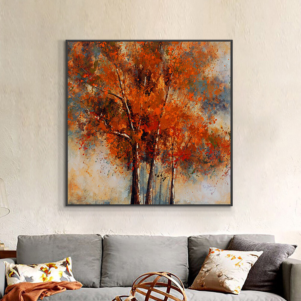 Abstract Brown Trees With Red Leaves On Canvas Hand Painted Oil Painting Modern