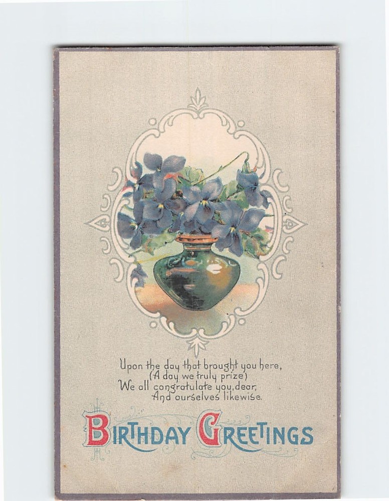 Postcard Flower Vase Art Print Birthday Greeting Card