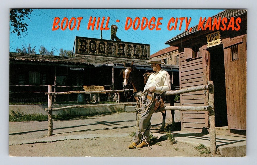 Dodge City KS-Kansas, Boot Hill, Cowboy Capital of World, Vintage Postcard