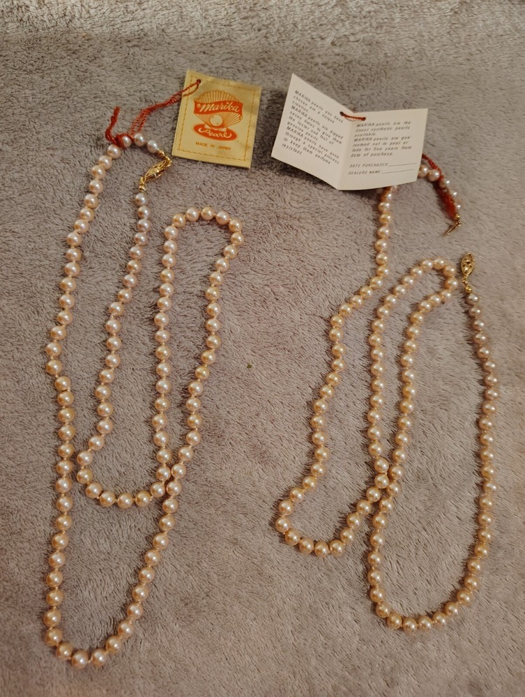 Vtg. Menorca hand tied pearls. Champagne color. 5mm. pearls. Excellent condition