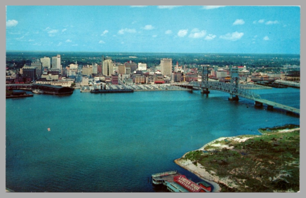 Jacksonville Florida Skyline Main Street Bridge St. Johns River Chrome Postcard