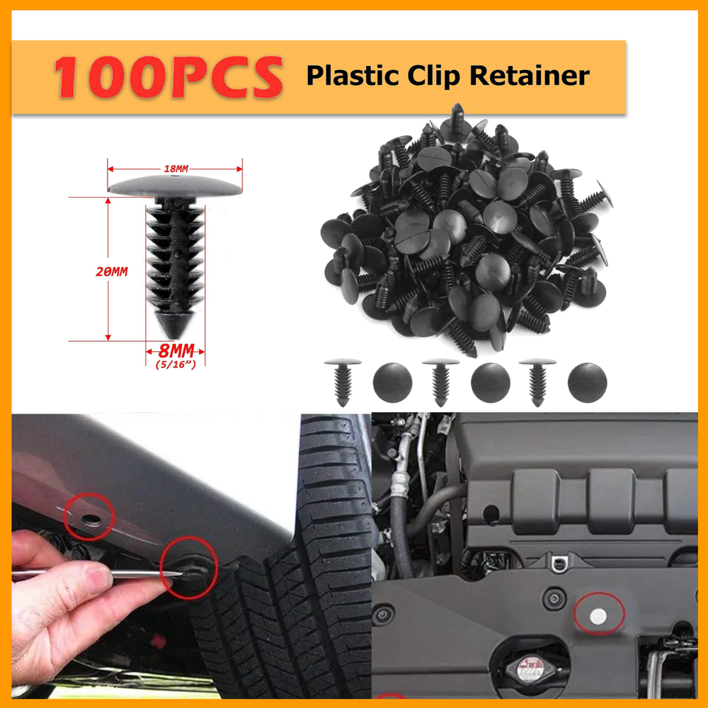8mm Plastic Car Rivets - 100pc Auto Fender Bumper Push Pin Fasteners