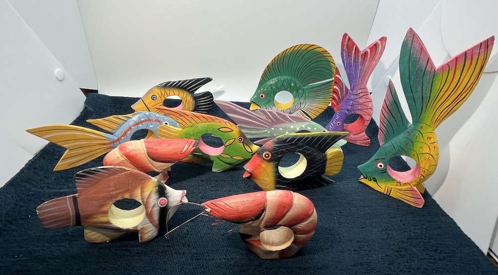 Fish Napkin Rings (Set Of 11) Holders Wooden Hand Painted Tropical Colorful