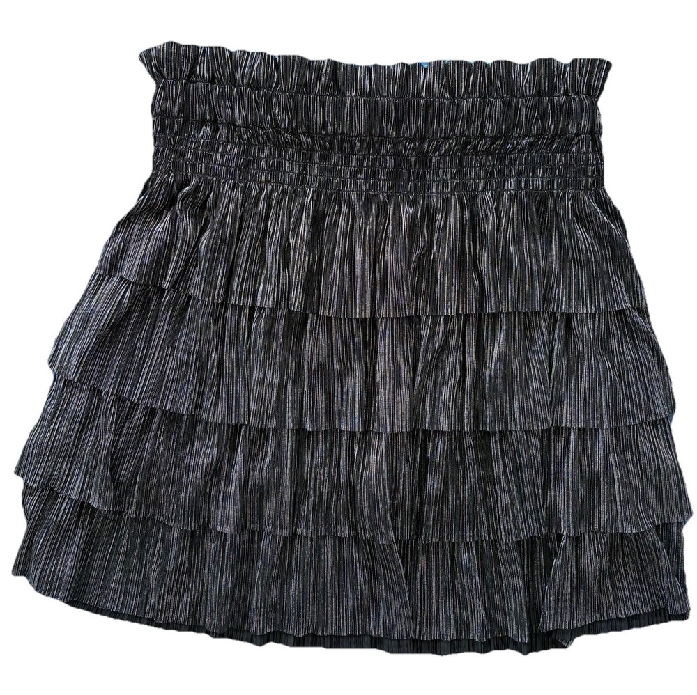 IRO Black Metallic Tiered Mini Skirt Silver Women’s Size 36 Small