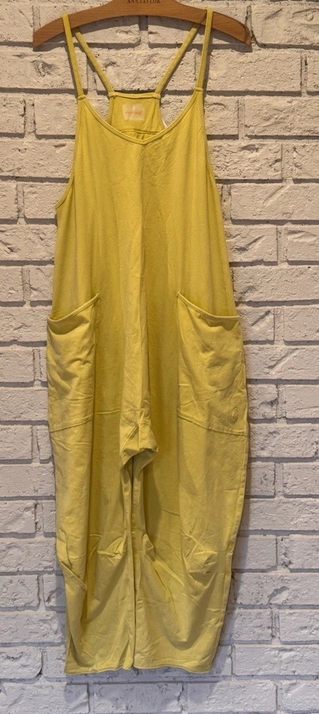 Free People  Movement Yellow Sleeveless Cotton Jumpsuit Size S Pockets