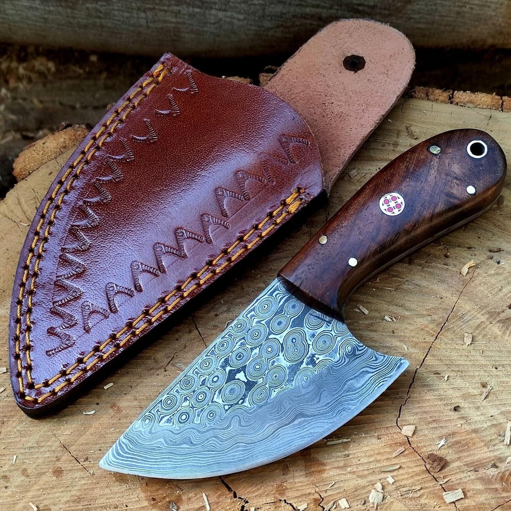 CUSTOM HANDMADE DAMASCUS SMALL FIXED BLADE KNIFE 6.5 IN EDC MINI NECK KNIFE