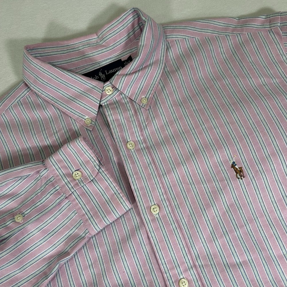 Polo Ralph Lauren Classic Fit Men’s XL Pink Blue Striped Long Sleeve Shirt