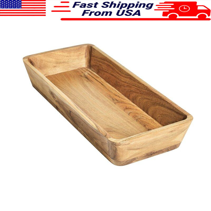 Acacia Wood Oval Bowl Tray Natural Finish Salad Fruit Decor Durable 20.3