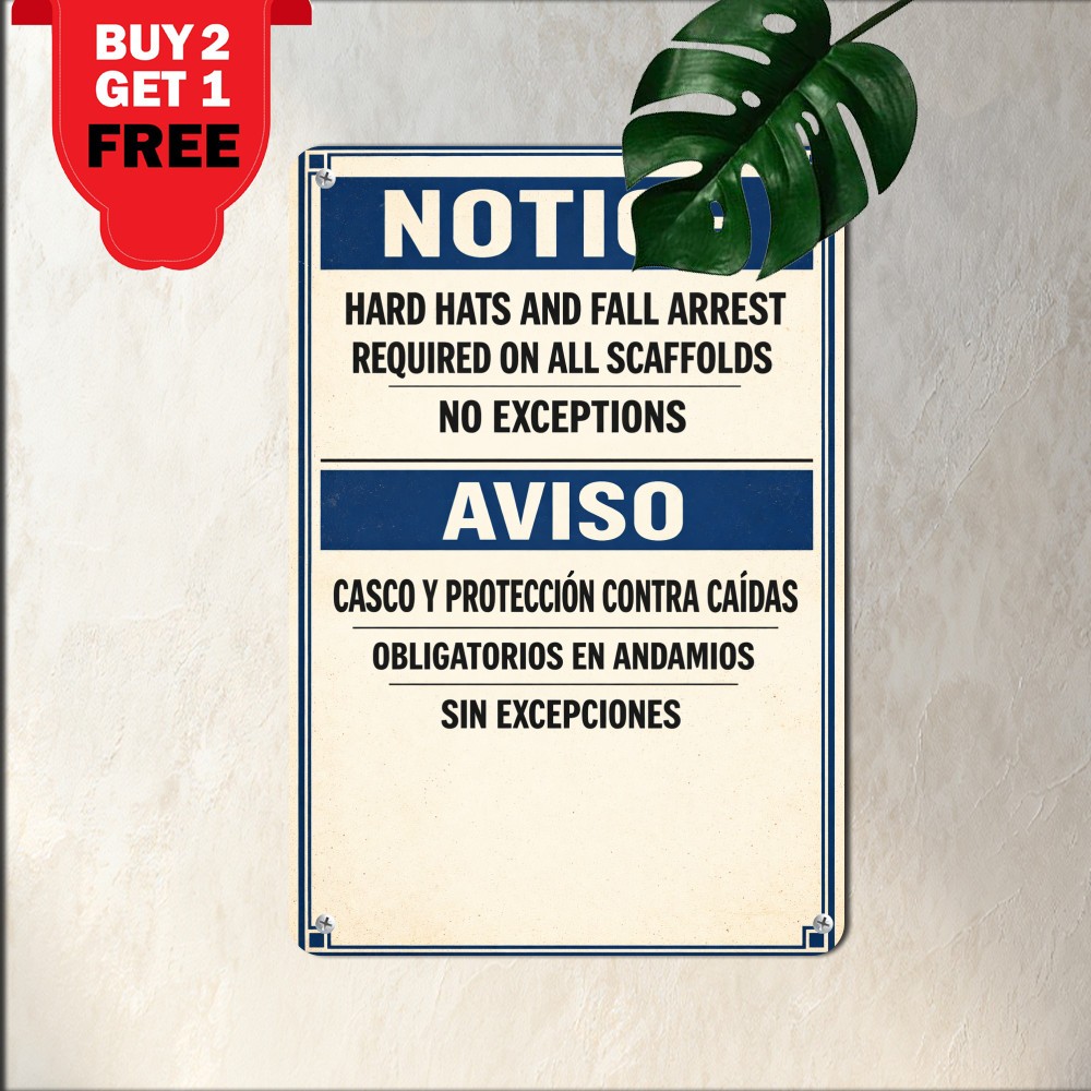 Bilingual Hard Hat Required Safety Warning Sign Weatherproof Aluminum Plaque