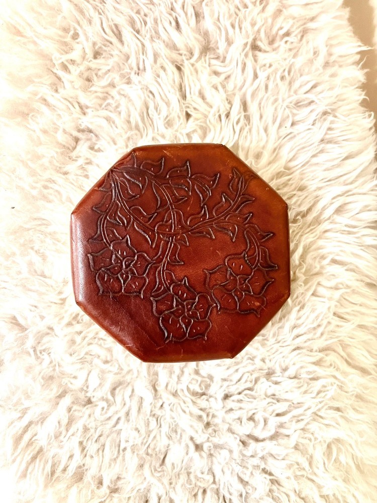 Vintage/antique Italian Leather hand tooled Box Case Octagon
