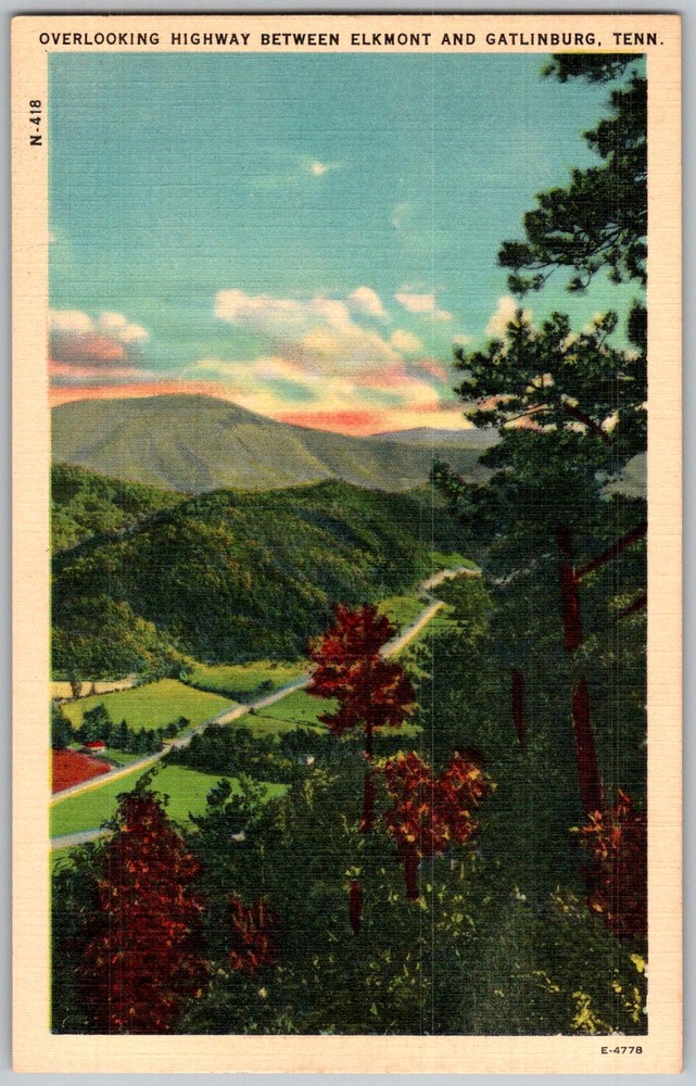 Vtg Linen Postcard Mountain Highway Overlook Gatlinburg, TN 1950s