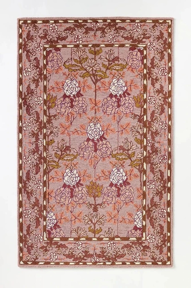 Hand Tufted Hooked Wool Floral Border Rug Anthropologie Rug Hand Made Area Rugs
