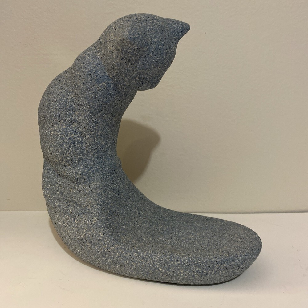 Vintage 1997 Haeger Pottery Cat Peeking into Fish Bowl Vase Blue Grey Textured Ceramic