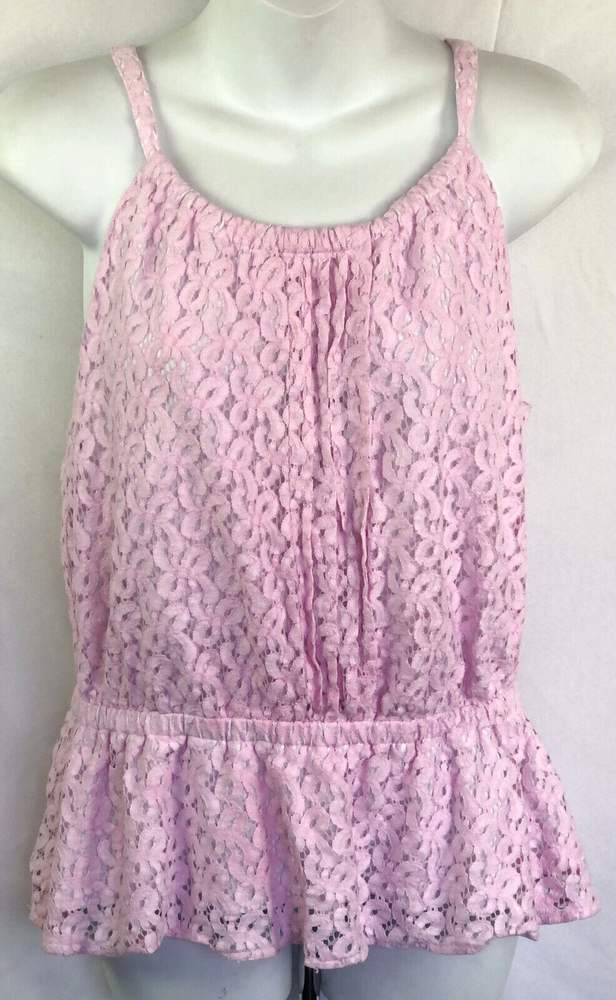 Nicole Miller Pink Lace Crochet Halter Peplum Top Y2K Coquette Fairycore BabyDoll