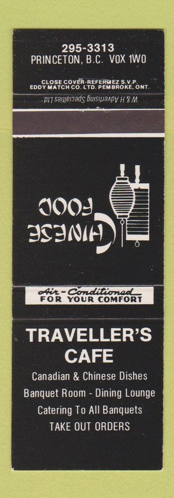 Matchbook Cover - Traveller's Cafe Chinese Princeton BC