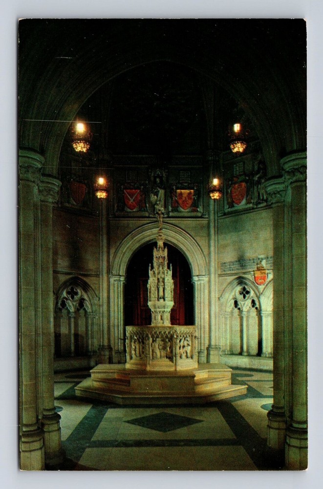 New York City NY, Cathedral of St John the Divine Baptistry Vintage Postcard