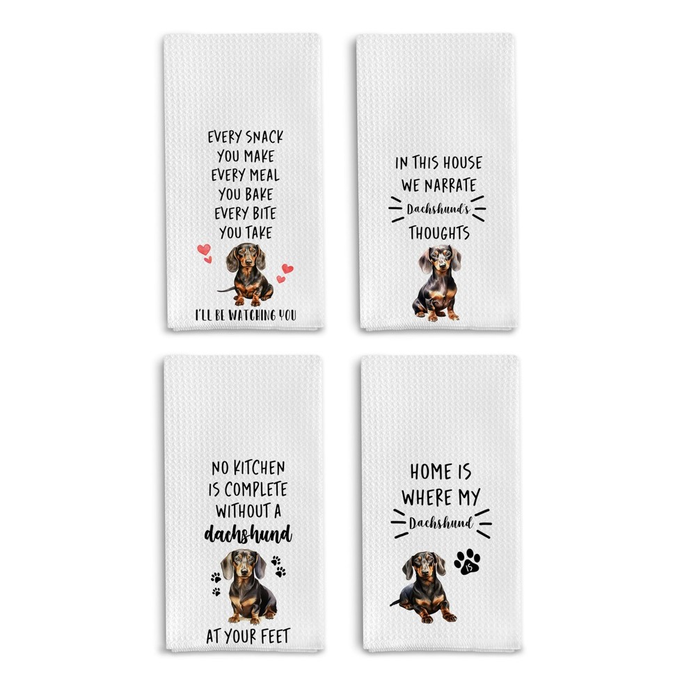Dachshund Kitchen Towels Set of 4 - Dachshund Gifts for Women Dachshund Lover...