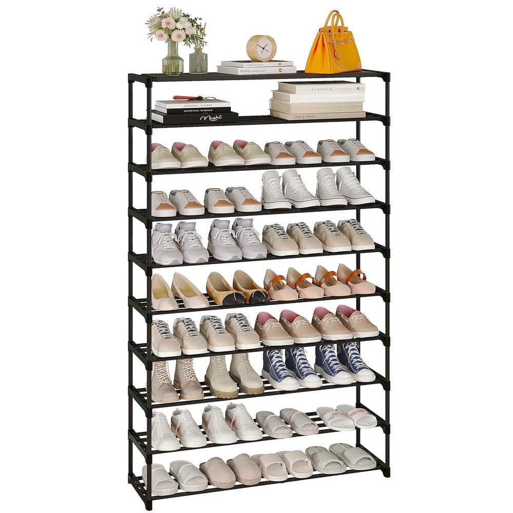 10-Tier Tall Shoe Rack Holds 50 Pairs Space Saving Storage Organizer Stackable Design