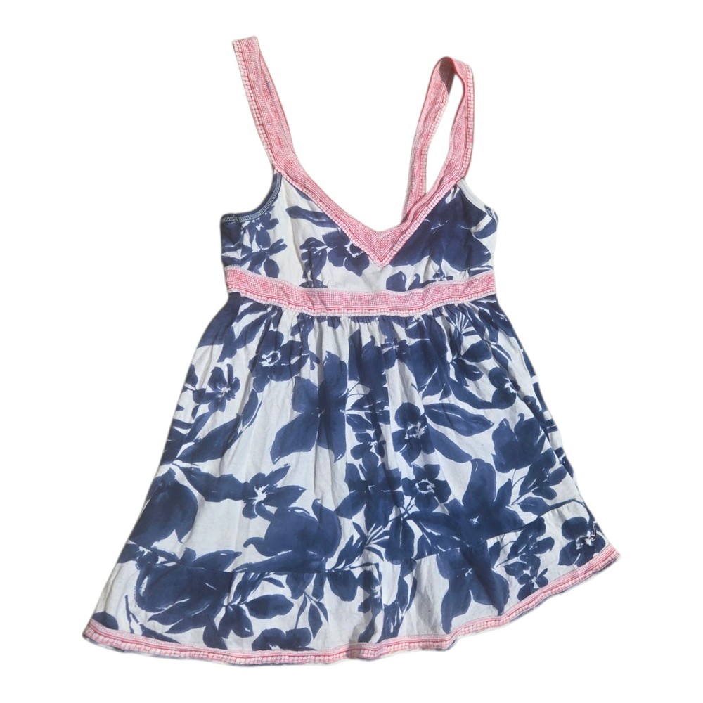 Hollister Womens Flowy Babydoll Empire Tie Tank in White Blue Flower Pink Size XS