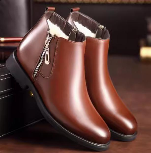 Men's Winter Fleece-Lined Leather Chelsea Boots for Warmth and Style
