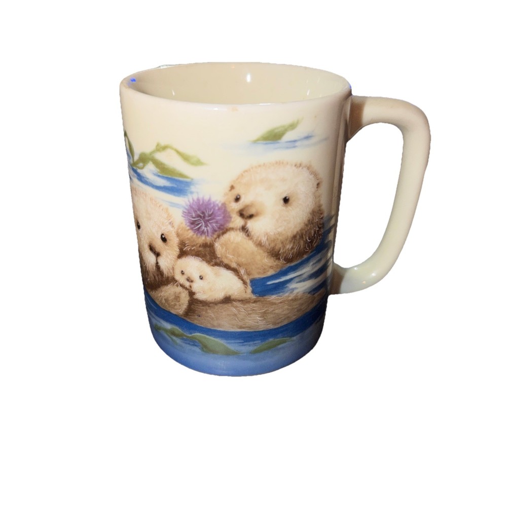 Vintage Otagiri Sea Otters w Baby Coffee Mug Japan Sea scenery