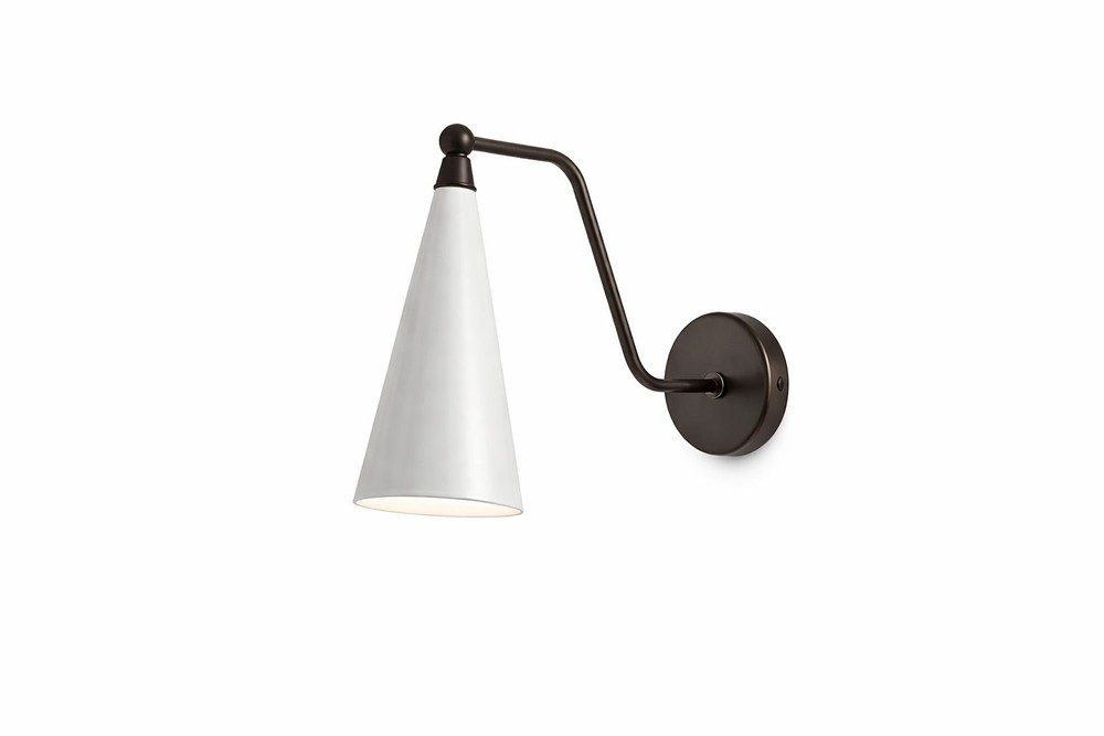 Modern Wall Sconce Light Black Metal White Shade Mid Century Living Room Fixture