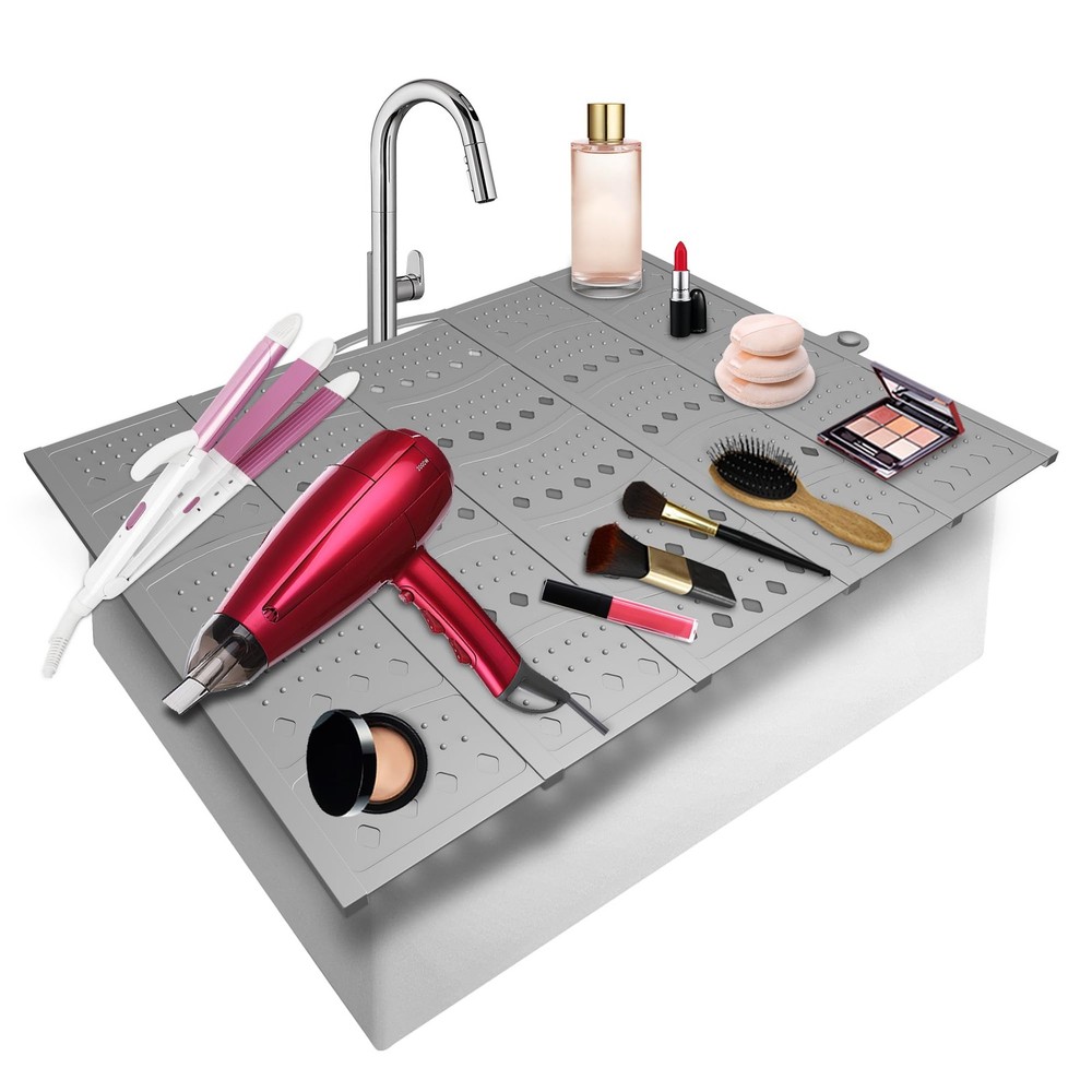 Mofason Bathroom Sink Top Cover Space Saver Silicone Makeup Organizer Mat Over C