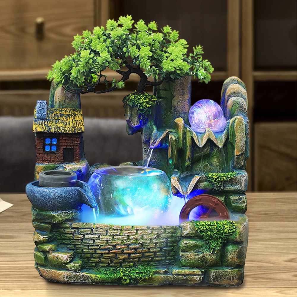 Indoor Water Fountain Resin Rockery Waterfall Landscape Tabletop Ornament