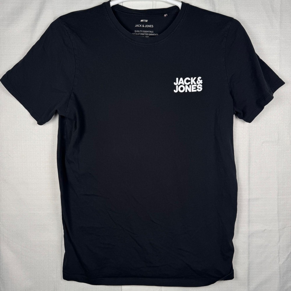 Jack & Jones Mens XL Black Short Sleeve Graphic Logo T-Shirt Quality Essentials