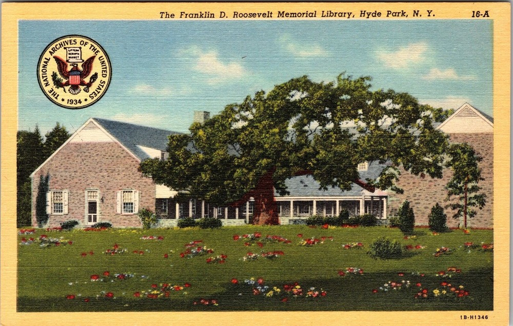 Hyde Park NY-New York, Roosevelt Memorial Library, Vintage Postcard