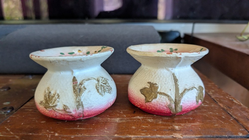 Vintage Early (Late 1800's to Early 1900's) Miniature Redware Spittoons Lot of 2