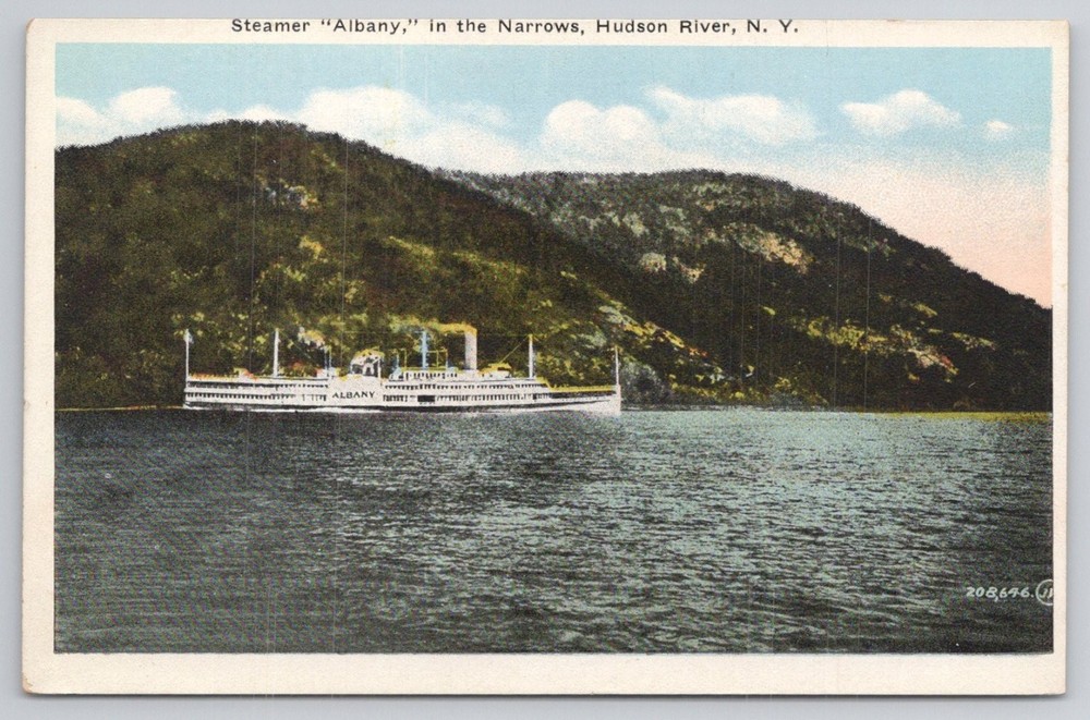 Steamer Albany Hudson River NY White Border Postcard Chas W Hughes