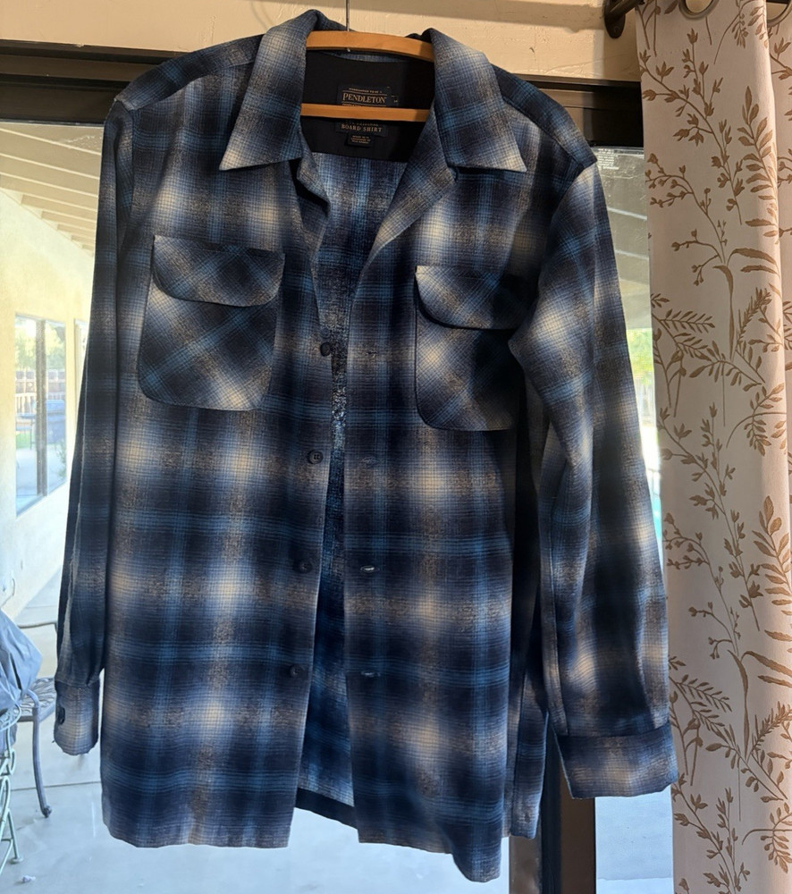 **NEW** Pendleton Board Shirt Men's M/L Blue/White Plaid Long Sleeve Button-Up