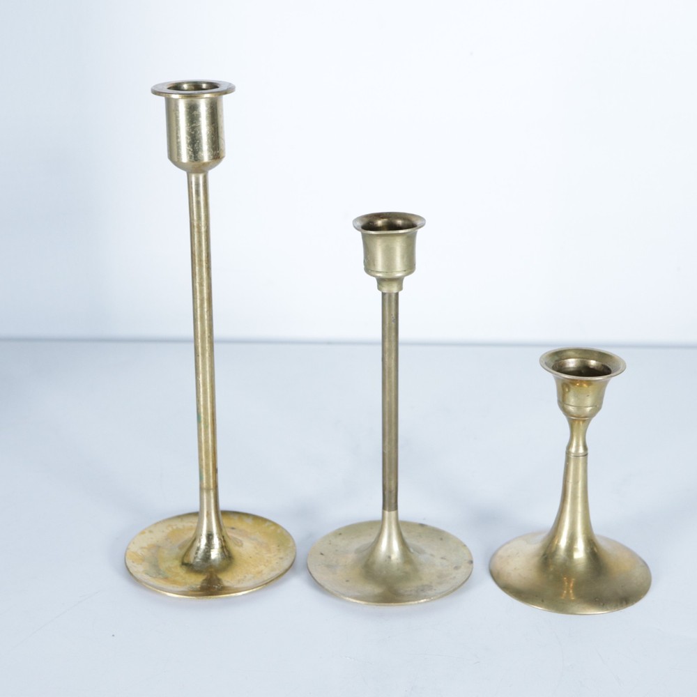 Vintage Brass Candlestick Holders Set Of 3