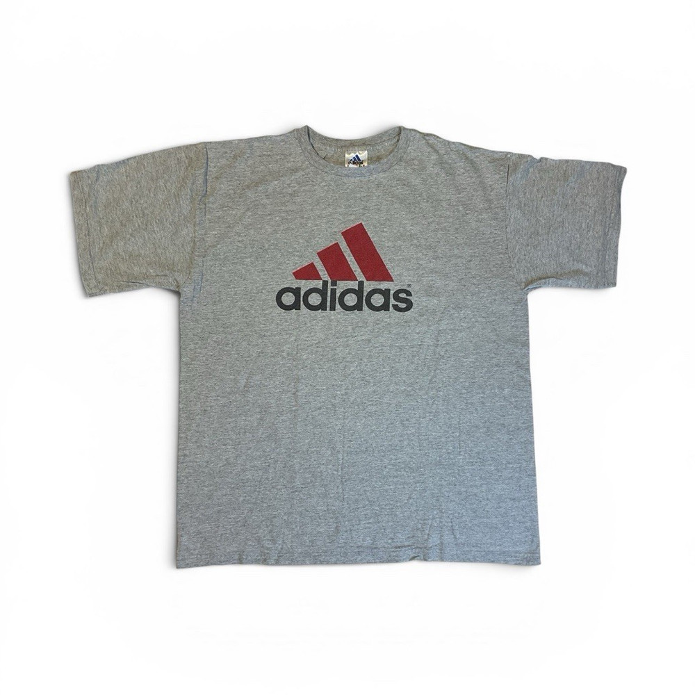 Vintage 90s Adidas Logo T Shirt Gray Red Black Made USA Men’s XL