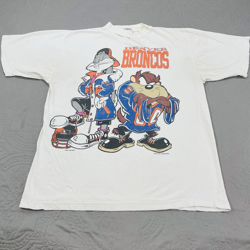 Vintage 90s Denver Broncos Bugs Bunny Taz Devil NFL Classic Tee