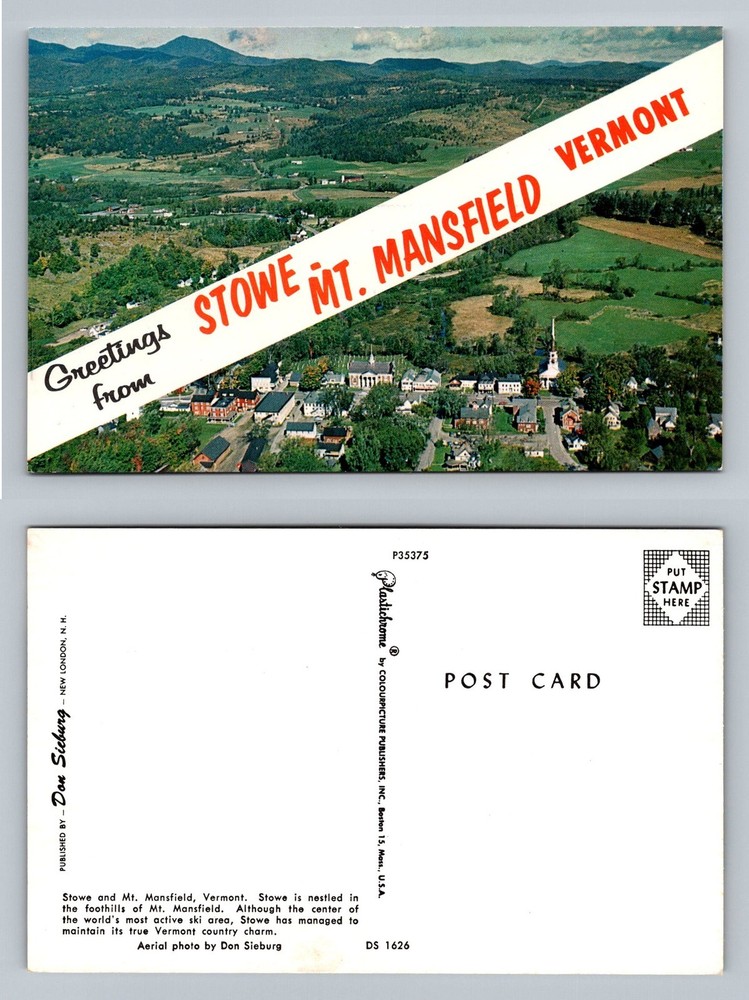 Stowe, VT-Vermont, Mt Mansfield Aerial View Standard Vintage Postcard