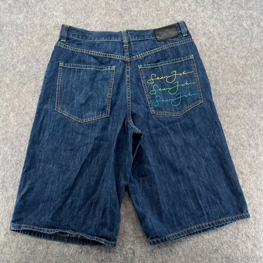Vintage Y2K Sean John Hiphop Jean Shorts Mens 32 Baggy Embroidered Logo Jorts