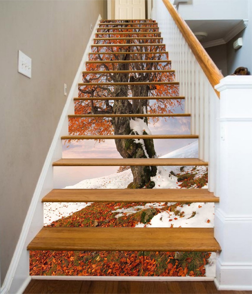 3D Snow Trees AZ745 Stair Risers Decoration Mural Vinyl Wallpaper Kay
