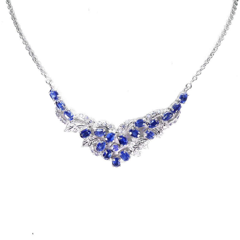 925 Sterling Silver Necklace with Oval Kyanite and Tanzanite Gemstones 18in