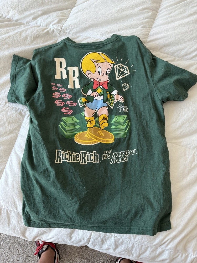 Green Richie Rich Graphic Print Short Sleeve Men's Crew Neck T-Shirt