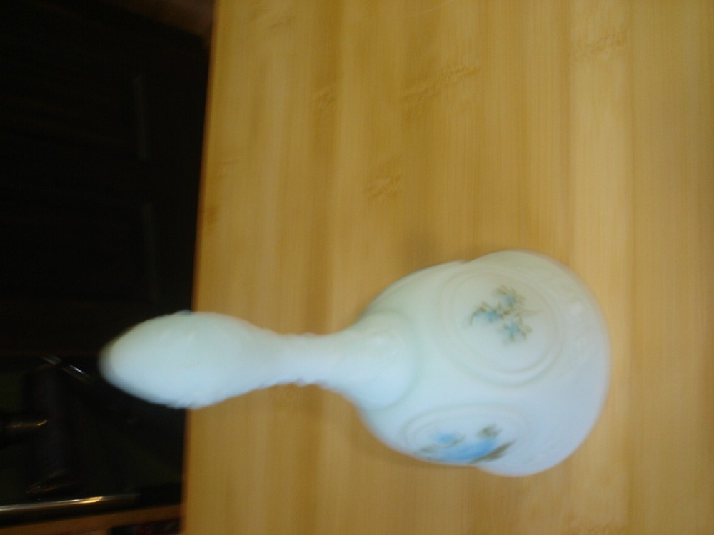 Vintage Fenton Hand Painted Blue Roses on Blue Satin Glass Signed BW.C