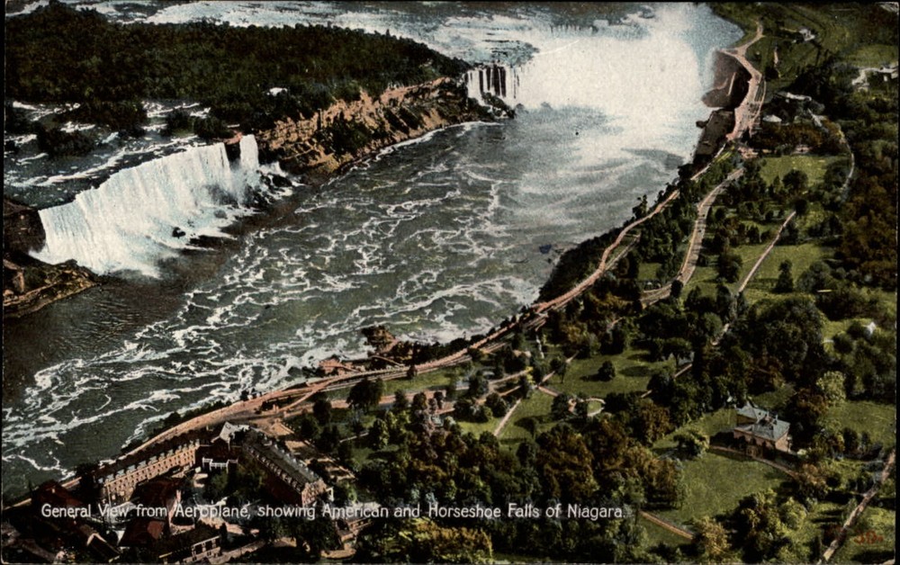 Niagara Falls New York Horseshoe Falls American Falls aerial vintage postcard