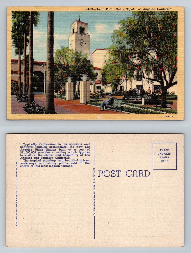 Los Angeles, CA-California Union Depot South Patio Architecture Vintage Postcard