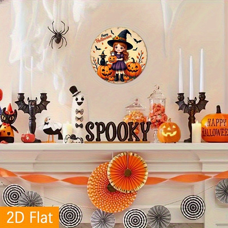 Halloween Witch Pumpkin Classic Art Round Aluminum Sign for Room